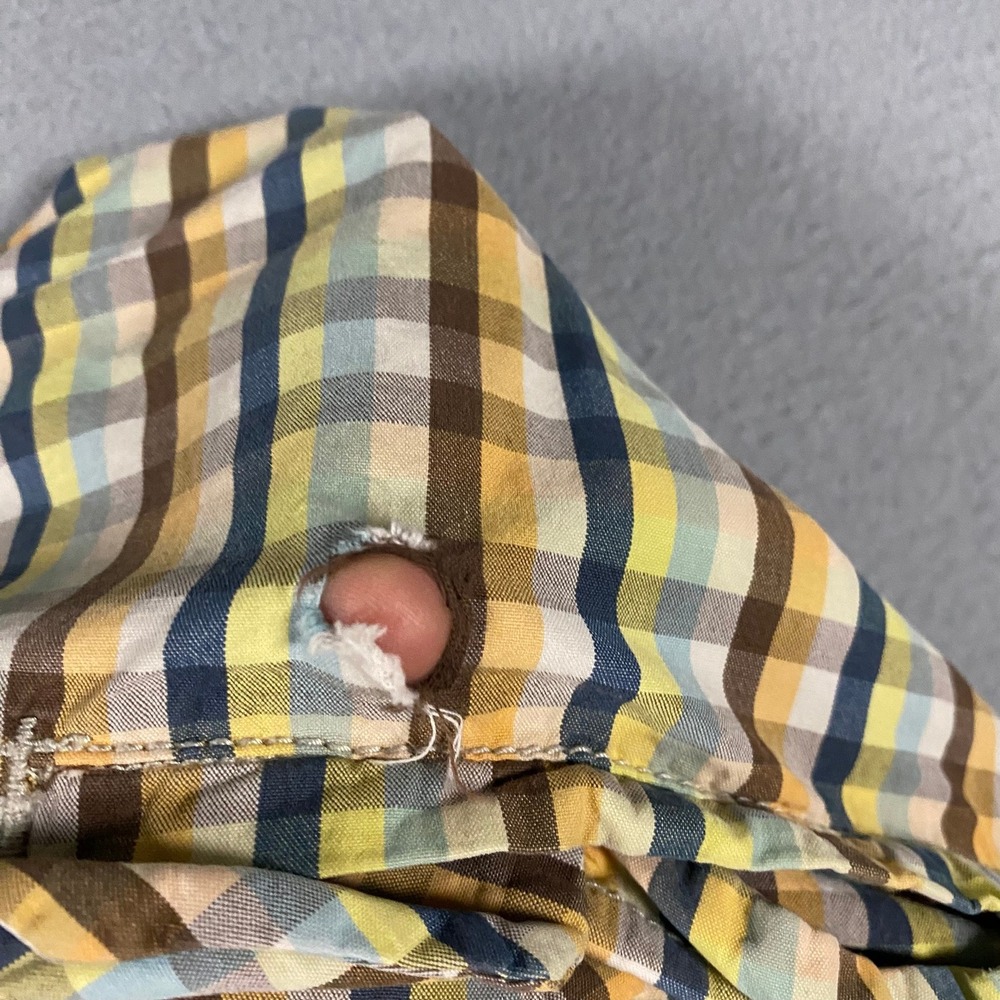 Vintage Old Navy Mens 36 Plaid Shorts Multicolor‎ Gingham Yellow Blue Cotton - Picture 8 of 11